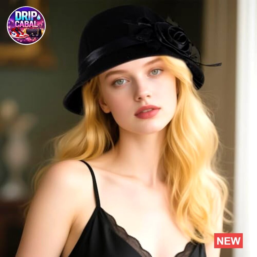 Vintage Felt Cloche Hat Imitation Wool Flat Brim Bucket Hat - Picture 5 of 6